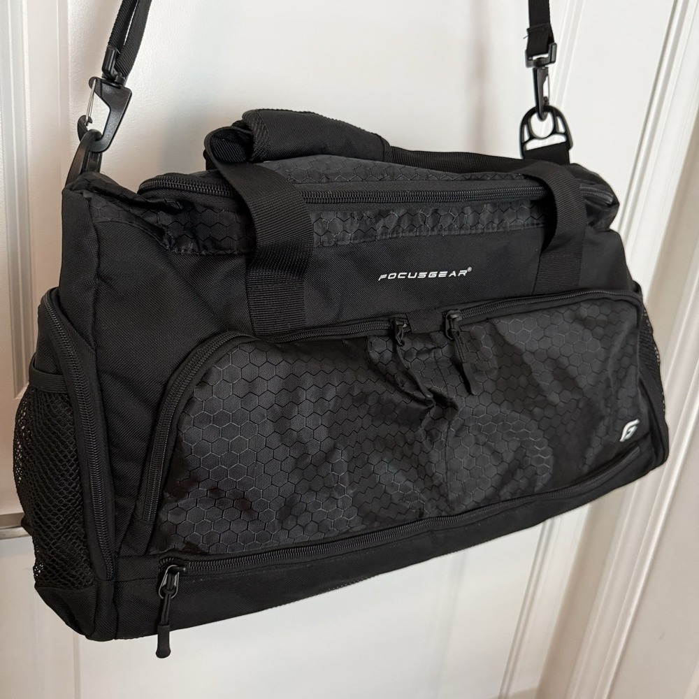 FocusGear Ultimate Gym Bag 2.0, 15x10x9", 10 Compartments w/ Shoe Pouch - Black